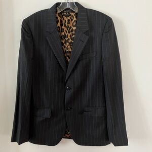 Marc Jacobs Gray Pinstripe Jacket w/ Silk Leopard Lining US 40 EU 50 L XL